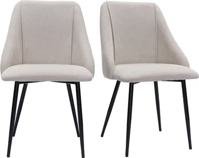Produktbild von Miliboo - Stühle aus beigem Stoff mit strukturiertem Samteffekt und schwarze Metallfüße (2er-Set) HIGGINS
