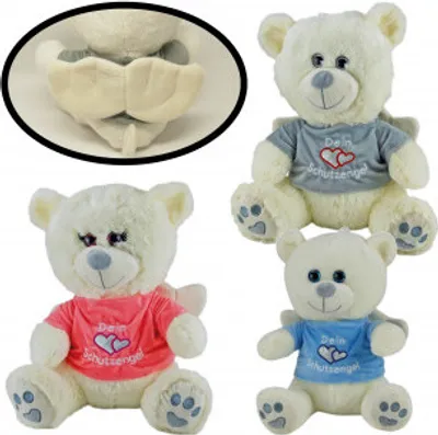 Produktbild von Schutzengel Plüsch , Schutzengelbär, Stofftier Engel Plüsch Bär sitzend ca 26  cm, mit besticktem  Shirt im Orange, 1 Stück