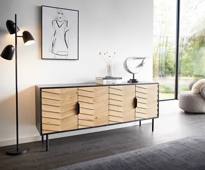 Produktbild von DELIFE Sideboard Muvi 175 cm Eiche Natur Mango Schwarz Metall Schwarz 4 Türen
