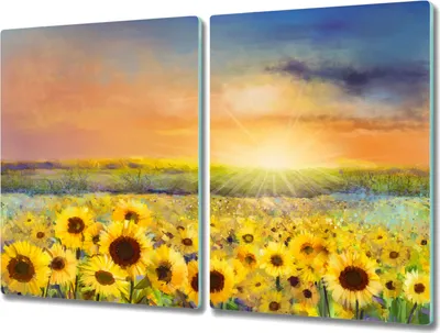 Produktbild von Coloray Schneidebrett Herdabdeckplatte 2x40x52 cm Kochplattenabdeckung Hackbrett Küchenbrett - Blumen Feld von Sonnenblumen