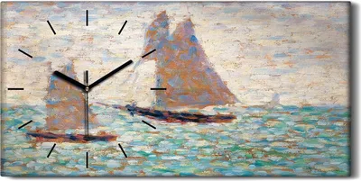 Produktbild von Wanduhr Uhr Wandbild Leinwand Geräuschlos 60x30 Zwei Segelboote in Grandcamp - schwarze Hände