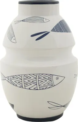 Image de Mauro Ferretti Vase poisson Ø 15x24 cm blanc bleu