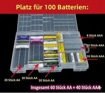 Image de Boîte à piles pour 100 pièces - Organiseur pour 40 piles AA et 60 piles AAA Transparent