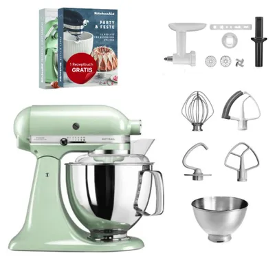 Produktbild von KitchenAid 4,8 L 5KSM175 Artisan Küchenmaschine Set 2 Fleischwolf+Spritzgebäckvorsatz Pistazie