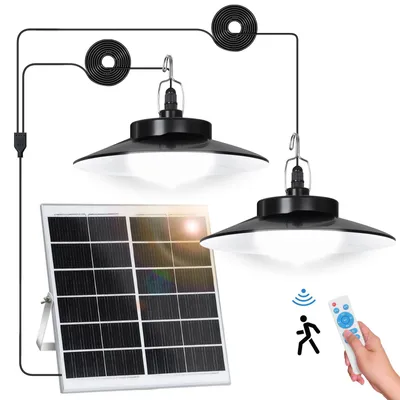 Immagine prodotto di Luce solare LED a sospensione lampade solari per esterni interni rilevatore di movimento Luce solare LED a sospensione luci solari a sospensione per padiglioni garage ripostigli