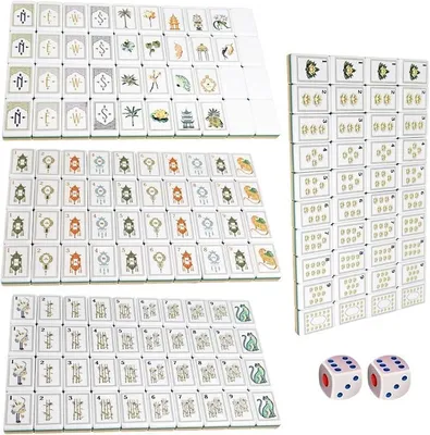 Imagen del producto de Juego de mahjong de 160 piezas, con fichas de acrílico con diseño americano grabado y dados