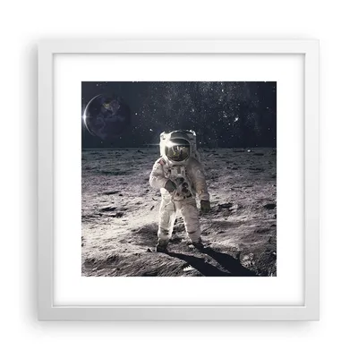 Produktbild von Gerahmtes Poster - Weißer Rahmen - Mond Erde Astronaut - 30x30 cm - Wand Bild - Wanddeko - Wandbilder - Kunstposter - Wandposter - Bilderrahmen - Bilder - Kunstdruck - Wanddekoration - P2WAC30x30-4882