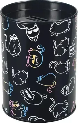 Produktbild von STARPAK Rundes Metall-Sparschwein mit holografischer Katze