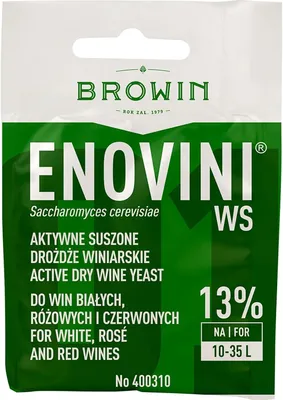 Produktbild von Enovini WS Weinhefe 7g – Universelle Trockenhefe für alle Obst- & Tafelweine – Für 10-35L – Edelhefe für Hausgemachten Wein, Beerenweine & Weißweine
