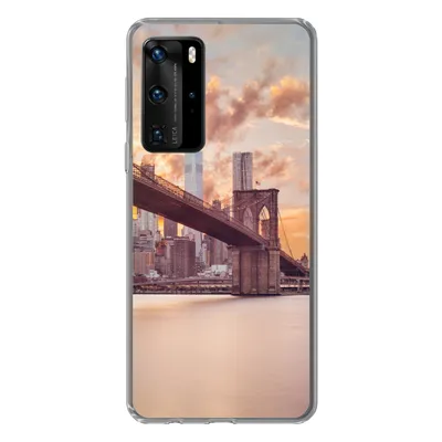 Produktbild von MuchoWow® Handyhülle Schutzhülle Hülle für Huawei P40 Pro Brooklyn Bridge und die New Yorker Skyline bei Sonnenuntergang Silikon Softcase Handy Hülle - Schutz