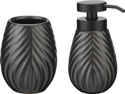Produktbild von WENKO Bad-Accessoire Set Mod. Idro Anthrazit, 2-tlg., Seifenspender und Zahnputzbecher
