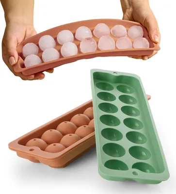Produktbild von Blumtal Eiswürfelformen Silikon 3er Set - 14er Eiswürfelform mit Deckel - BPA-freie Silikon Eiskugelform - Olivgrün + Mineral Rot