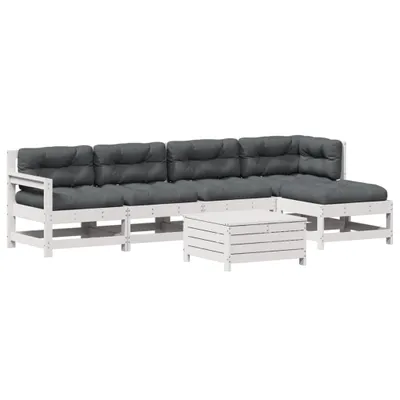 Produktbild von 6-tlg. Garten-Lounge-Set mit Kissen Weiß Massivholz Kiefer