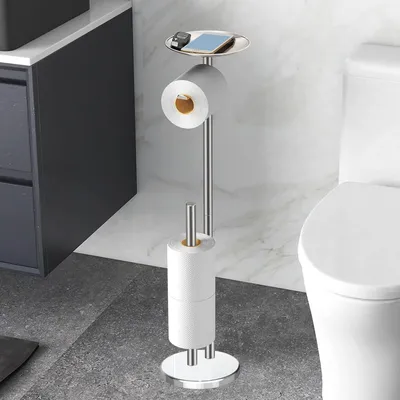 Immagine prodotto di Portarotolo da bagno, acciaio inossidabile, con ripiano, argento, per 5 rotoli