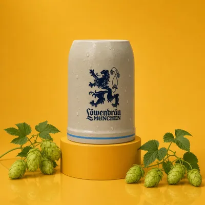 Produktbild von Löwenbräu Tonkrug Glas 0,5l Bierkrug Humpen Seidel Gläser München Brauerei