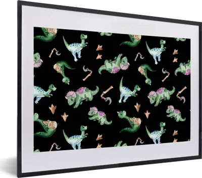 Produktbild von MuchoWow® Gerahmtes Poster Kinderzimmer - Dinosaurier - Schwarz - Jungen - Mädchen - Kind 40x30 cm - Poster mit Schwarzem Bilderrahmen Wandposter Rahmen Foto Bilder - Bilderrahmen - Poster im Rahmen