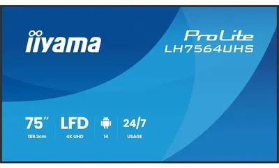Obrázek produktu pro iiyama LH7564UHS-B1AG, Plochá digitální tabule, 190,5 cm (75"), 3840 x 2160 px, Wi-Fi, 24/7