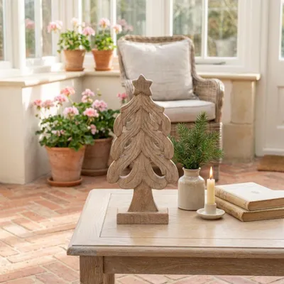 Produktbild von Skulptur, Weihnachtsbaum Naturholz, Tischdeko zu Weihnachten, Tannenbaum