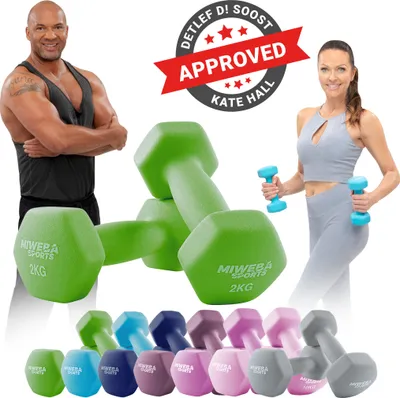 Produktbild von Miweba Sports Profi Neopren Hantel NKH100 | Hantelset - Kurzhanteln - Hexagon - Home Workout - Krafttraining - Anti Rutsch Oberfläche (Grün 2x 2,0 Kg)