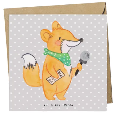 Produktbild von Mr. & Mrs. Panda Klappkarte Moderatorin Herz - Grau Pastell - Geschenk, Glückwunschkarte, anlasskarte, doppelkarte, Grußkarte, faltkarte