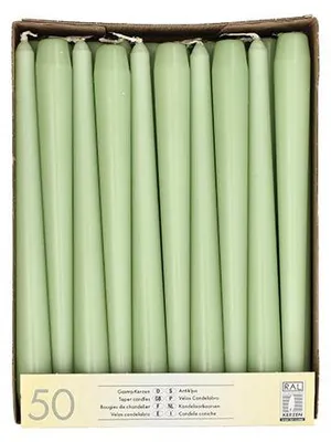 Produktbild von Papstar Leuchterkerzen jadegrün Ø 2,2 cm · 25 cm, 2 x 50 Stück