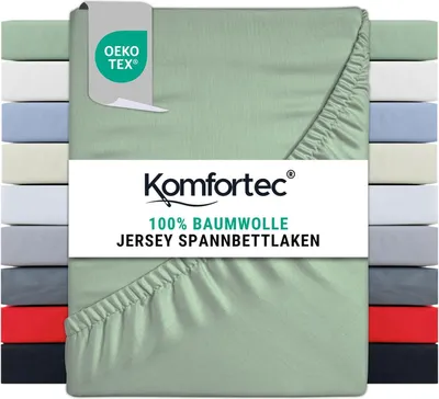 Produktbild von Komfortec Jersey Spannbettlaken 180x200 cm, 100% Baumwolle, Grün