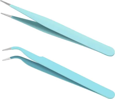 Image de Pincette de précision 2 pièces Extension de cils Pincette en acier inoxydable Housse de protection verte