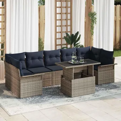 Immagine prodotto di Maison Exclusive - Set da giardino composto da 8 pezzi. Colore: grigio. Materiale: rattan sintetico
