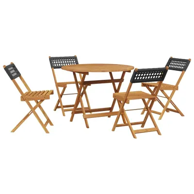 Produktbild von 5-tlg. Garten-Essgruppe Schwarz Poly Rattan und Massivholz