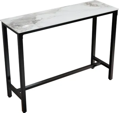 Produktbild von WISFOR Bartisch Küchentisch, Esstisch Marmor, Stehtisch für Esszimmer, Küche, Partyraum, mit Metallgestell, 120x40x105cm, Kaltes Jadeit Weiß
