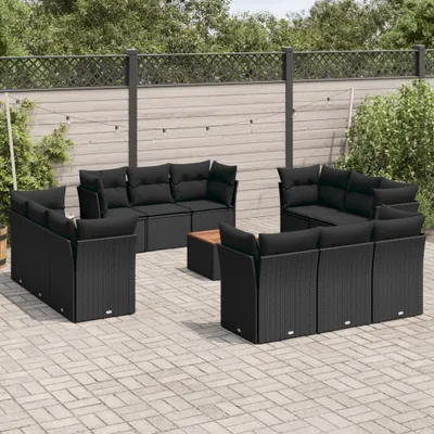 Produktbild von 13-tlg. Garten-Sofagarnitur mit Kissen Schwarz Poly Rattan 3223535