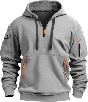 Produktbild von ASKSA Herren Hoodie Basic Jogging Sport Hoodie Kordelzug Mit Taschen Slim Fit Reissverschluss Gym Pullover,A Hellgrau,L
