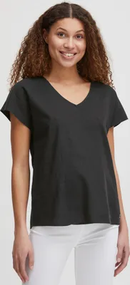 Produktbild von OXMO OXSABINE Damen Bluse Shirt aus Leinenmix mit V-Ausschnitt und Knopfverschluss am Rückenausschnitt