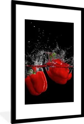 Produktbild von MuchoWow® Gerahmtes Poster Paprika - Gemüse - Stilleben - Wasser - Rot 60x90 cm - Poster mit Schwarzem Bilderrahmen Wandposter Rahmen Foto Bilder - Dekoration - Wandposter Wohnzimmer - Hochwertig