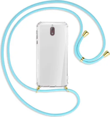 Produktbild von Handykette Backcover-Schutzhülle mit Band (Metall goldfarben) für Nokia 3.1 - himmelblau