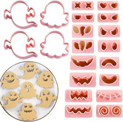 Productafbeelding van Halloween-decoratie - Spookfiguren - Koekjesvormen - Set van 20 stuks - ongeveer 6,35 cm - Wit