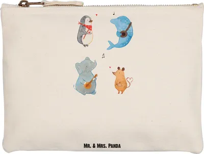 Produktbild von Mr. & Mrs. Panda Kulturbeutel Big Band Grösse XL Große - Weiß - Geschenk, Hund, Musik, Gitarre, Maus, Federtasche, Mäppchen, Etui, beauty case, Pinguin, Pouch, Delfin