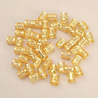 Image de CHPN - Perles pour cheveux - Accessoires pour cheveux - Perles dorées pour dreadlocks - 50 pièces - Or - Décoration pour tresses - Accessoires pour cheveux - Coiffure - 8 mm
