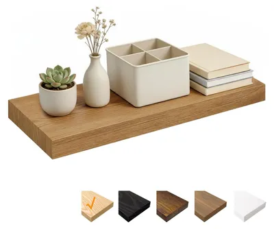Produktbild von Wandregal aus Eiche, 60 x 23,5 x 3,8 cm, Holzregal mit unsichtbaren Halterungen, schwebendes Regal für Schlafzimmer, Wohnzimmer, Badezimmer, Küche, Waschküche, Büro