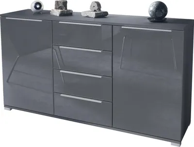 Produktbild von Vladon Sideboard Linio V1, Anrichte mit 2 Türen und 4 Schubladen, Anthrazit matt / Grau Hochglanz (138,5 x 75,5 x 35 cm)