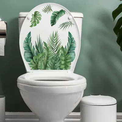 Produktbild von Wandaufkleber mit grünen Pflanzenblättern für Badezimmer und Toilette