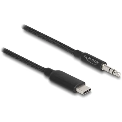 Produktbild von DeLOCK Audio Stereo Kabel USB Type-C Stecker zu Klinkenstecker 3,5 mm 3 Pin 1 m schwarz, 3.5mm, Männlich, USB Typ-C, Männlich, 1 m, Schwarz