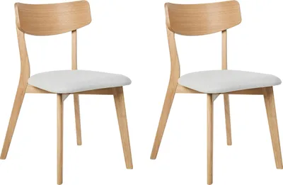 Produktbild von BELIANI Esszimmerstühle 2er Set Grau Stoffbezug Gepolstert mit Hellen Holzbeinen ohne Armlehnen Retro-Design Stuhl mit Polstersitz für Esstisch