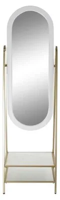Standspiegel oval, weiß/gold, Metall/MDF, 51x175x40 cm
