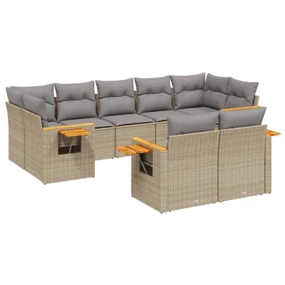 Produktbild von 9-tlg. Garten-Sofagarnitur mit Kissen Beige Poly Rattan