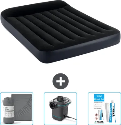 Produktbild von Intex Airbed – Doppelbett – 137 x 191 x 25 cm – Dunkelblau – Im Lieferumfang enthalten Spannbettuch - Pumpe en Reperaturset