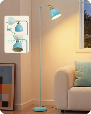 Produktbild von EDISHINE Stehlampe Industriell, Verstellbarer Kopf, Inkl. LED, Babyblau mit Metall-Lampenschirm, E27-Fassung, 2700 K Warmweiß, Leselampe