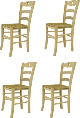 Image de t m c s Tommychairs - Lot de 4 chaises CUORE pour la cuisine et la salle à manger, structure robuste en bois de hêtre poli, non traité et 100% naturel, assise en paille véritable