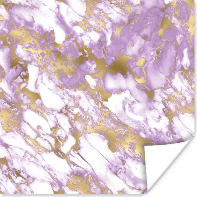 Produktbild von MuchoWow® Poster Marmor - Weiß - Lila - Gold 50x50 cm - Wohnzimmerdekoration