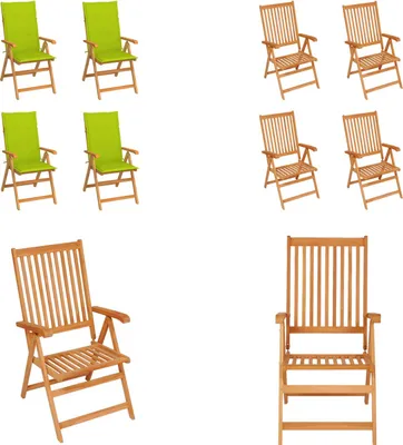 Produktbild von vidaXL Gartenstühle 4 Stk. mit Hellgrünen Kissen Massivholz Teak - Gartenstuhl - Gartenstühle - Gartensessel - Klappstuhl